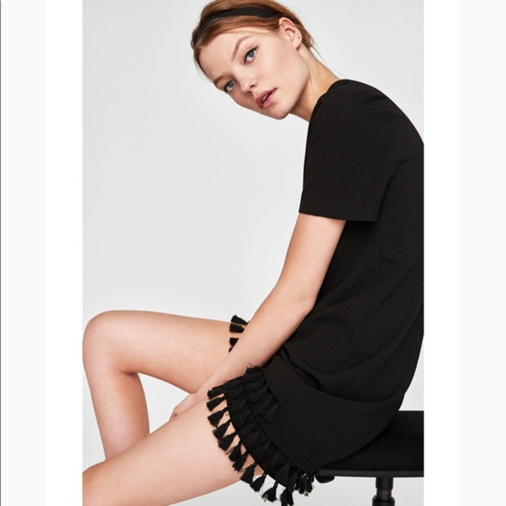 Zara Woman Black Tassel Dress